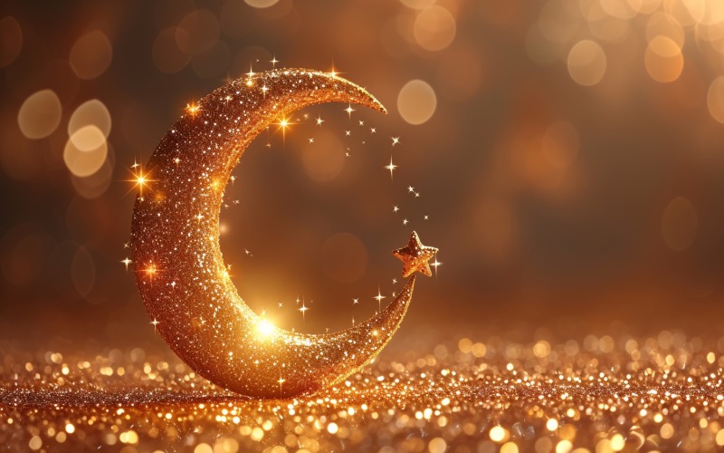 Ramadan Kareem greeting banner design with Golden moon and glitter background Background