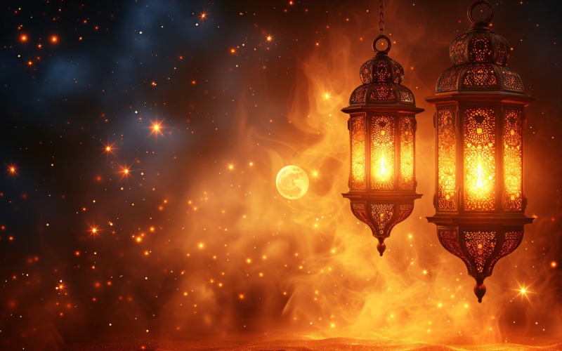 Ramadan Kareem greeting banner design with lantern 01 Background