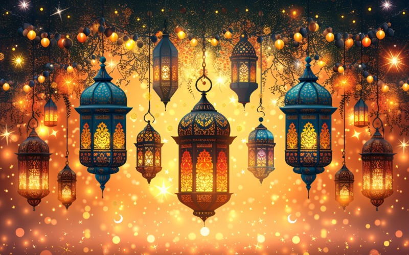 Ramadan Kareem greeting banner design with lantern 02 Background