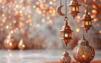 Ramadan Kareem greeting banner design with lantern & glitter 01