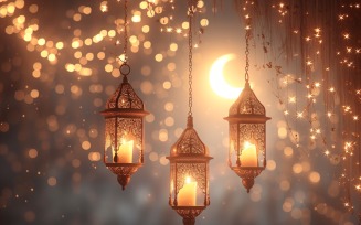 Ramadan Kareem greeting banner design with lantern & glitter