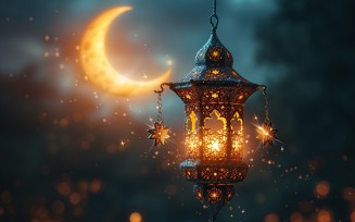 Ramadan Kareem greeting banner design with lantern & moon 01