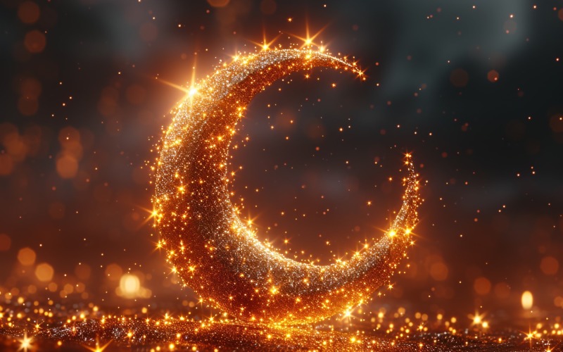 Ramadan Kareem greeting banner design with moon & glitters Background