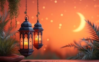 Ramadan Kareem greeting design with lanterns & moon 02