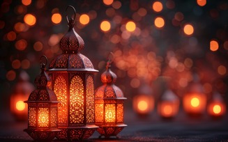 Ramadan Kareem greeting banner design with lantern background