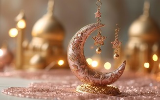 Ramadan Kareem greeting Banner with Golden Moon with glitter
