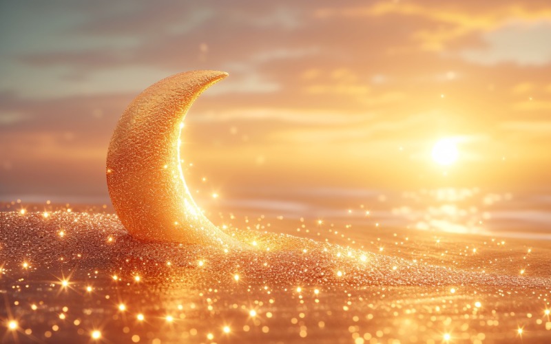 Ramadan Kareem greeting design with Golden glitter & moon Background