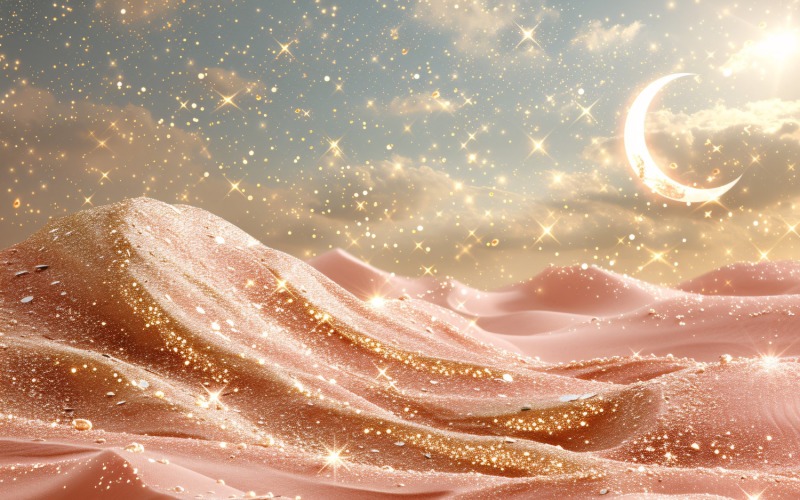 Ramadan Kareem greeting poster design with moon & glitters Background