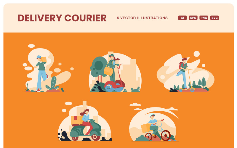 Delivery Courier Illustration Set