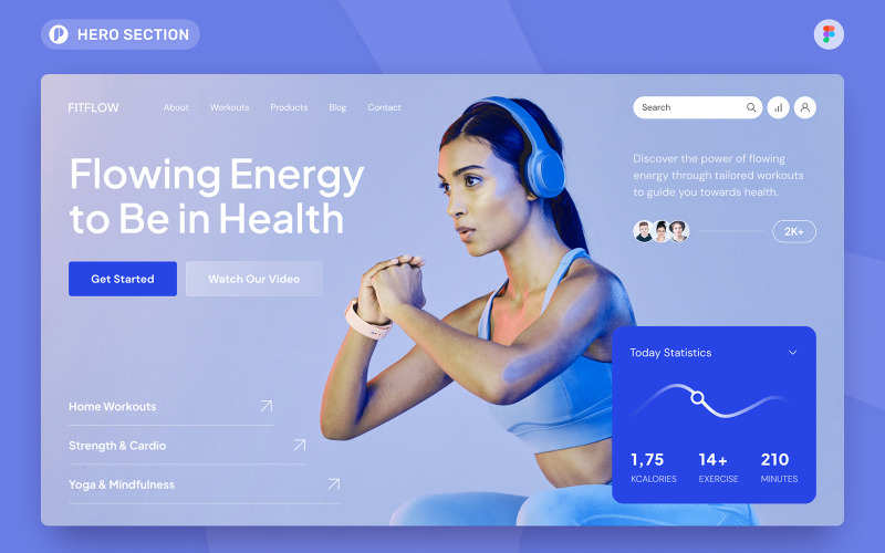 FitFlow - Fitness & Workout App Hero Section Figma Template UI Element