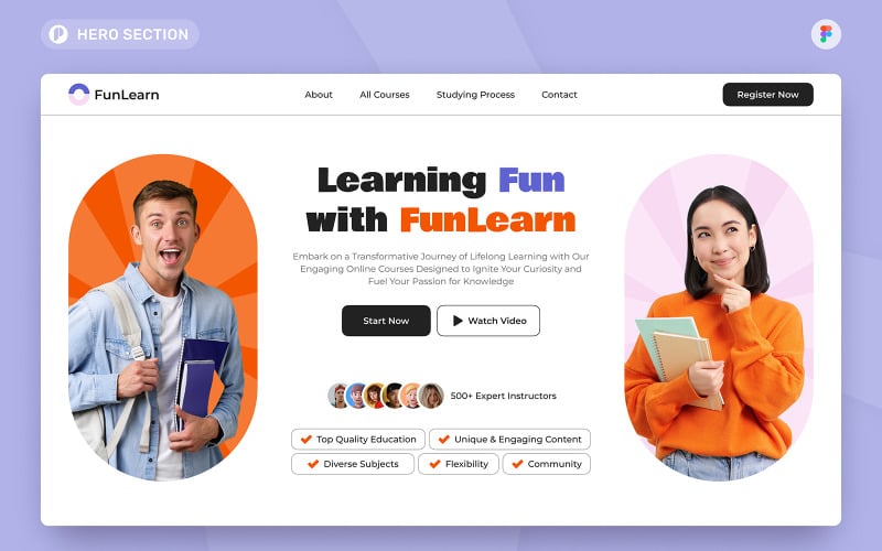 FunLearn - Online Course Hero Section Figma Template UI Element