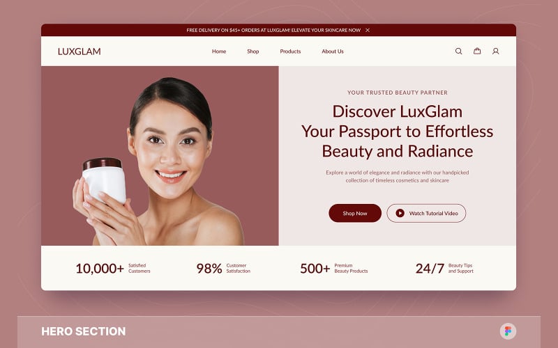LuxGlam - Cosmetic Hero Section Figma Template UI Element