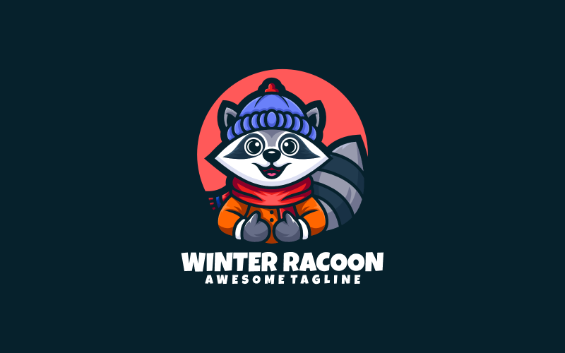 Winter Raccoon Mascot Cartoon Logo Logo Template