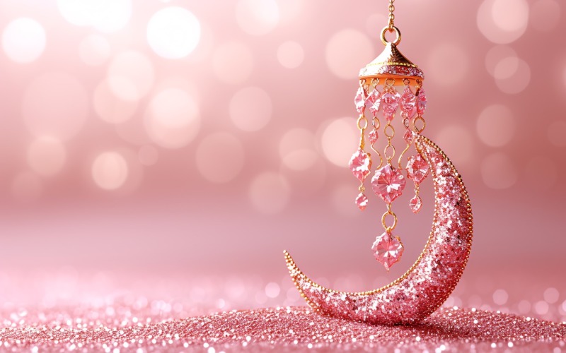 Ramadan design pastel Pink colours glitter with moon Background