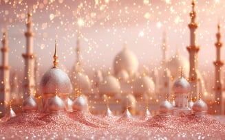 Ramadan greeting banner design glitter and mosque