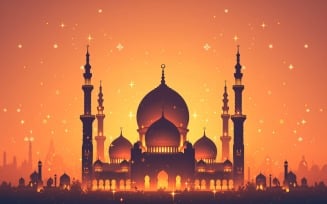 Ramadan greeting banner design with mosque and star Background