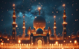 Ramadan greeting banner Golden mosque and glitter Background
