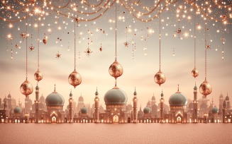 Ramadan greeting banner Golden mosque with stars & glitters