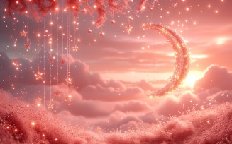 Ramadan Kareem design pastel Pink color moon with stars