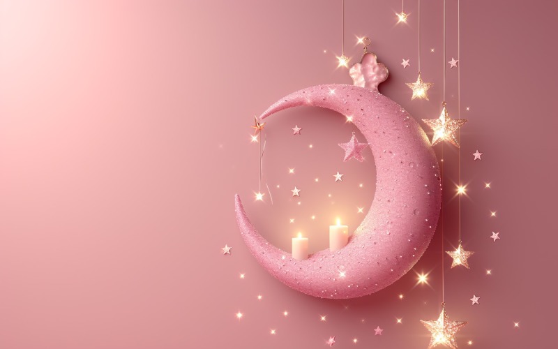 Ramadan Kareem design pastel Pink colours moon with stars Background