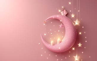Ramadan Kareem design pastel Pink colours moon with stars