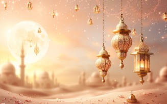 Ramadan Kareem greeting banner design with lantern & moon 03