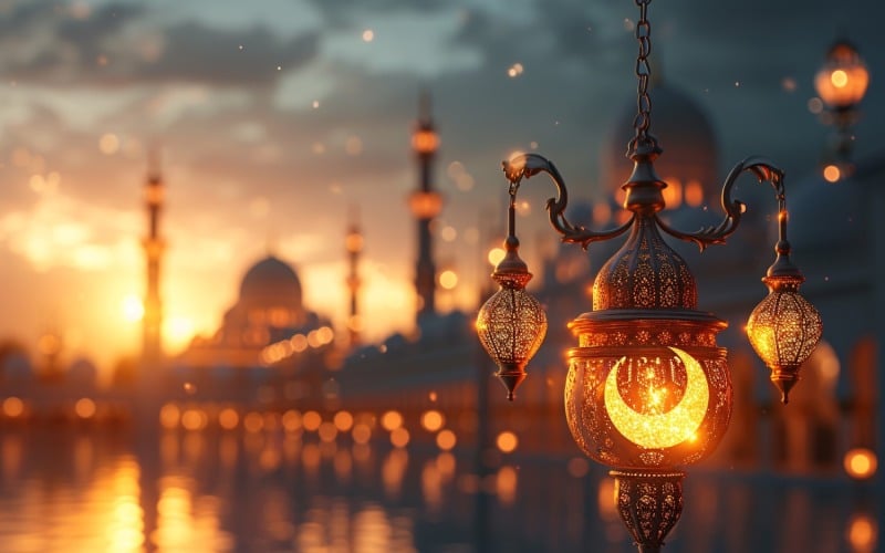 Ramadan Kareem greeting banner design with lantern. Background
