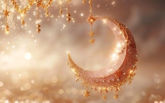 Ramadan Kareem greeting banner design with moon and glitter