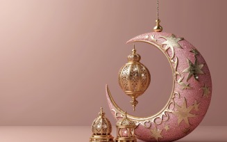 Ramadan Kareem greeting banner design with moon and lantern 01