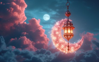 Ramadan Kareem greeting banner design with moon and lantern