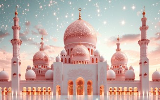 Ramadan Kareem greeting card banner poster design with Golden mosque and glitter