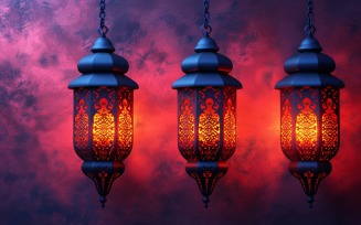 Ramadan Kareem greeting card banner design with lantern & smoky
