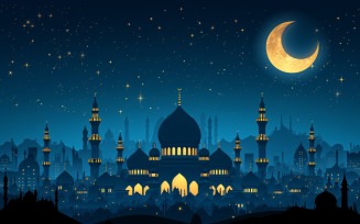 Ramadan Kareem greeting card banner design with moon & mosque 01
