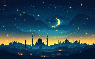 Ramadan Kareem greeting card banner design with moon & mosque 08