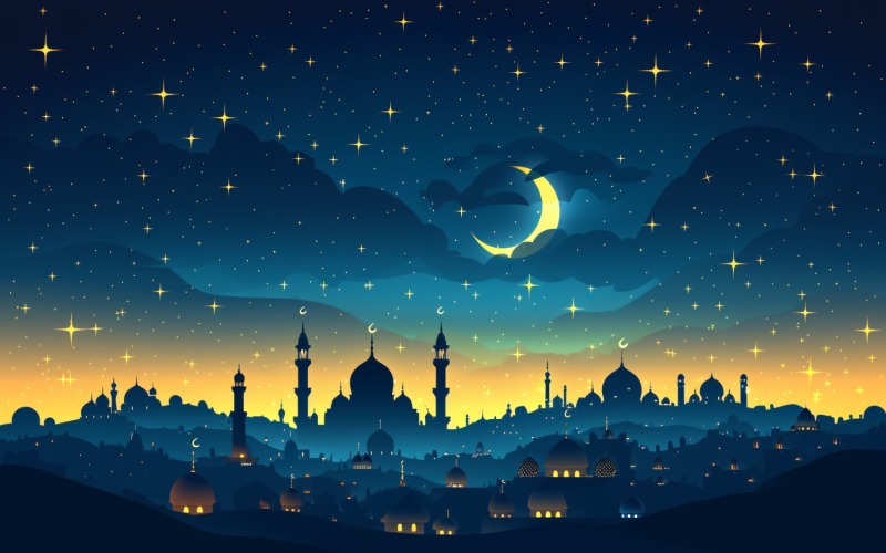Ramadan Kareem greeting card banner design with moon & mosque 08 Background