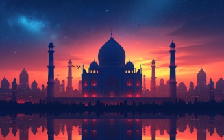 Ramadan Kareem greeting card banner design with mosque & cloud 05