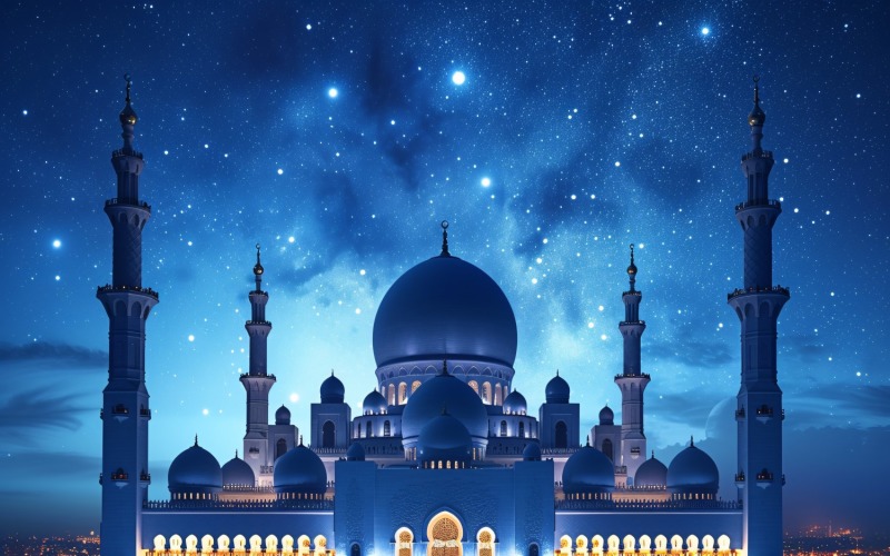 Ramadan Kareem greeting card banner design with mosque & star Background