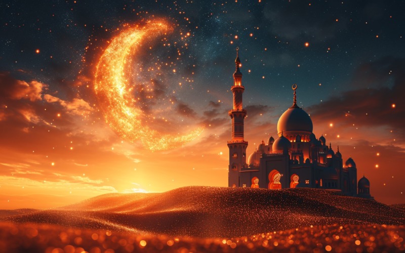 Ramadan Kareem greeting card banner poster design with moon & mosque 012 Background