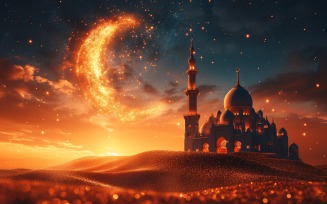 Ramadan Kareem greeting card banner poster design with moon & mosque 012