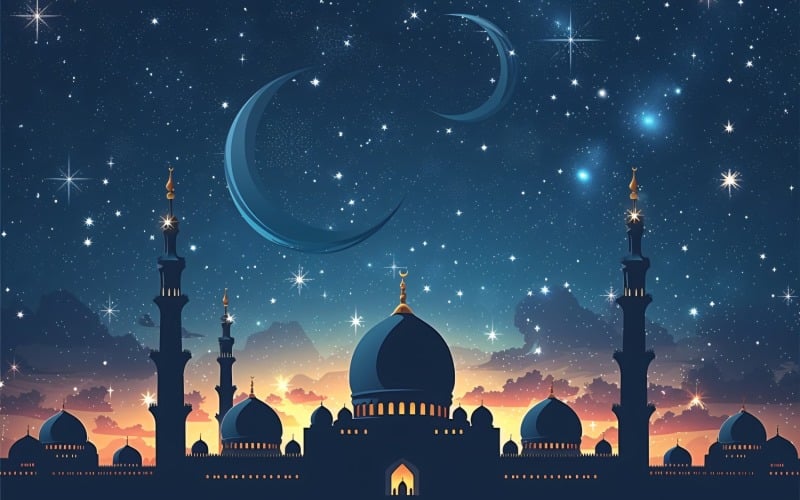 Ramadan Kareem greeting card banner poster design with moon & mosque . Background