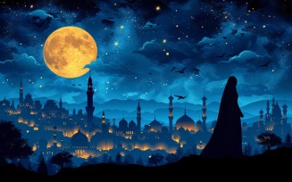 Ramadan Kareem greeting card banner poster design with moon & mosque minar