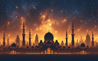 Ramadan Kareem greeting card banner poster design with mosque & galaxy