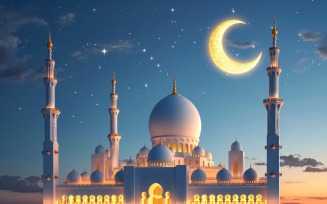 Ramadan Kareem greeting card banner poster design with mosque & moon 04