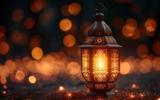 Ramadan Kareem greeting card banner design with lantern & bokeh 14