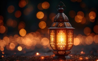 Ramadan Kareem greeting card banner design with lantern & bokeh 14