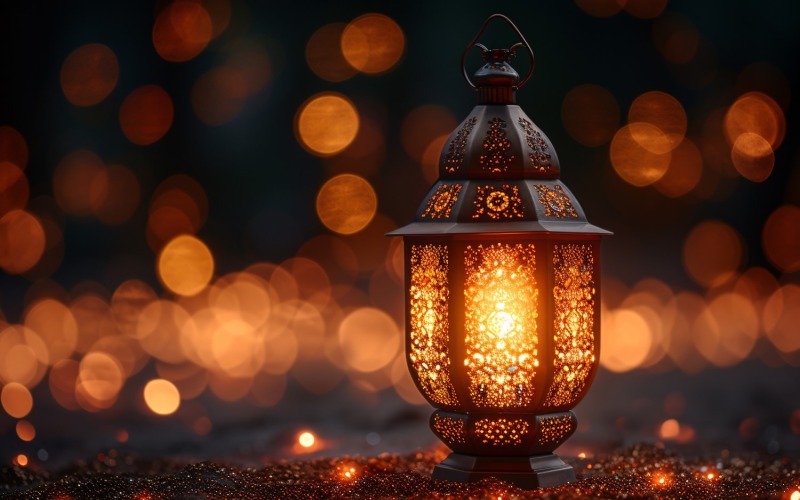 Ramadan Kareem greeting card banner design with lantern & bokeh 14 Background