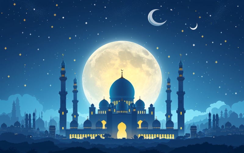 Ramadan Kareem greeting card banner design with moon & mosque 05 Background