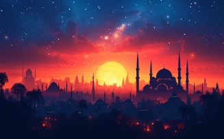 Ramadan Kareem greeting card banner design with moon & mosque 06