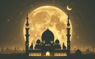 Ramadan Kareem greeting card banner design with moon & mosque 09