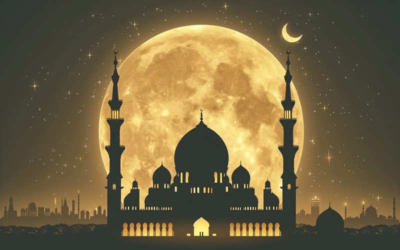 Ramadan Kareem greeting card banner design with moon & mosque 09 Background
